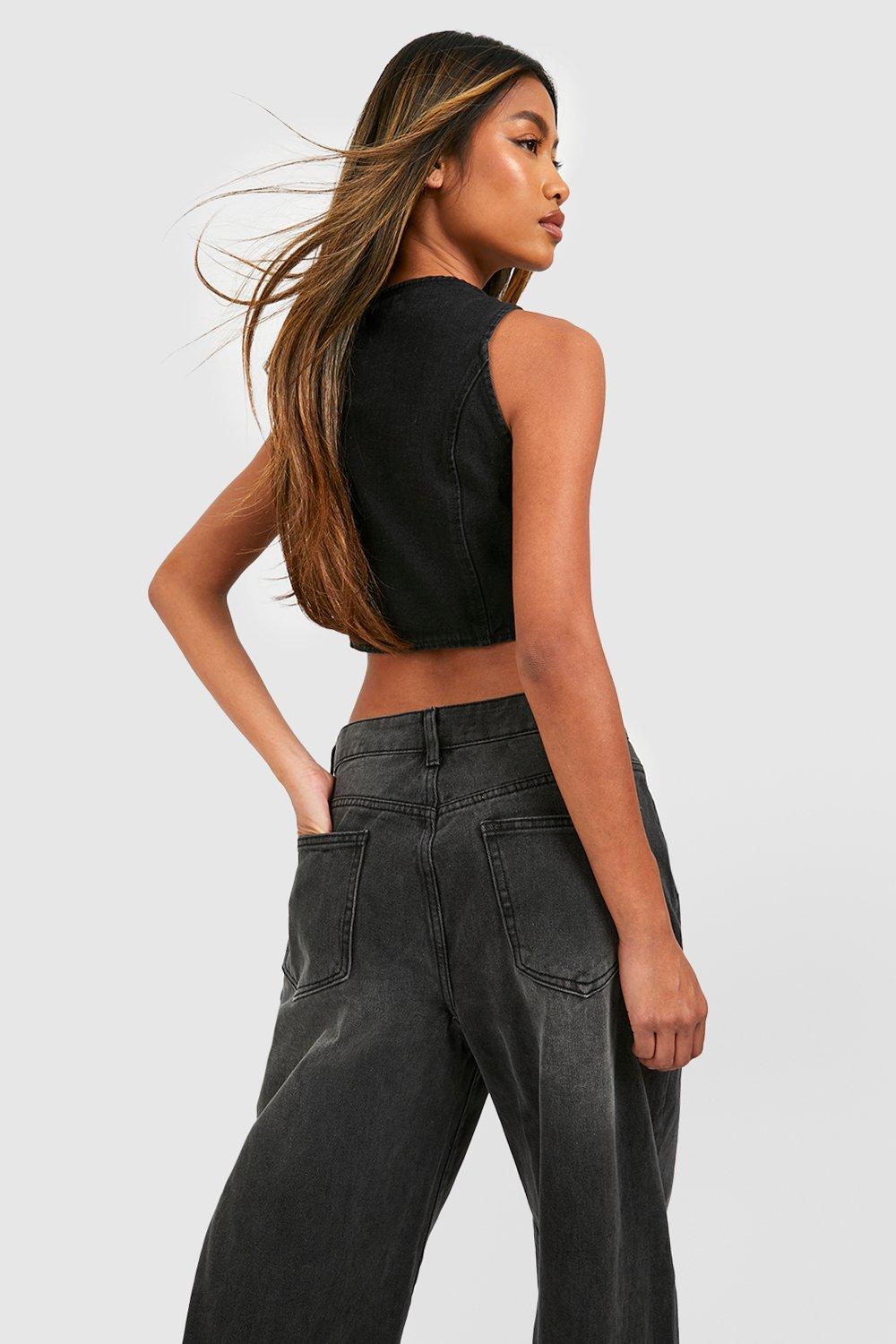 Boohoo Women s High Waist Wide Leg Jeans Black